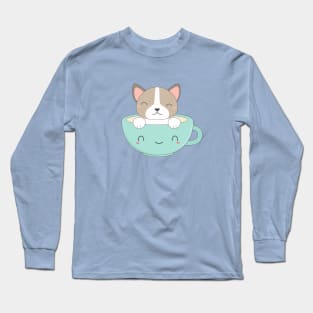 Kawaii and cute coffee puppy t-shirt Long Sleeve T-Shirt